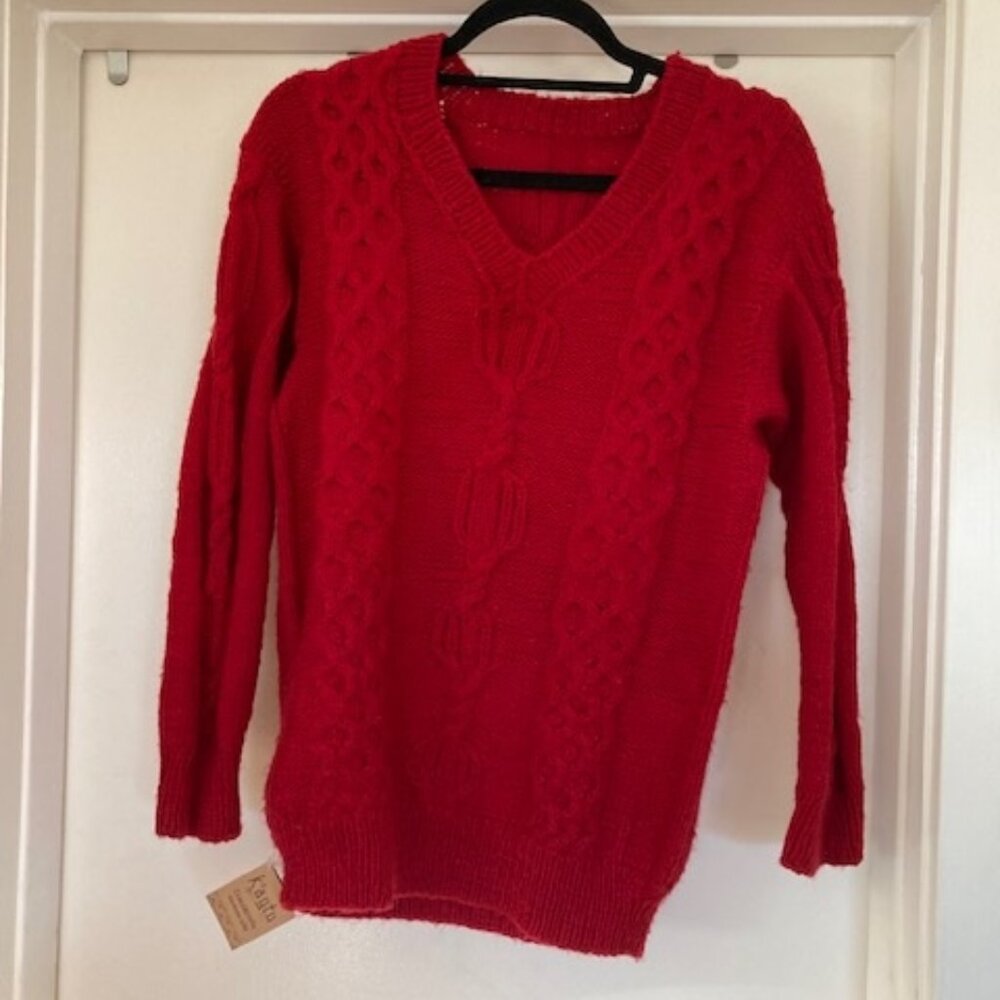 NEW, NEVER WORN beautiful hand-knit Alpaca red sweater, purchased in Peru